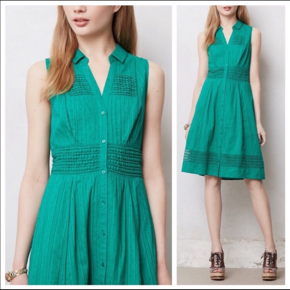 Anthropologie | Maeve Green Eyelet Dress